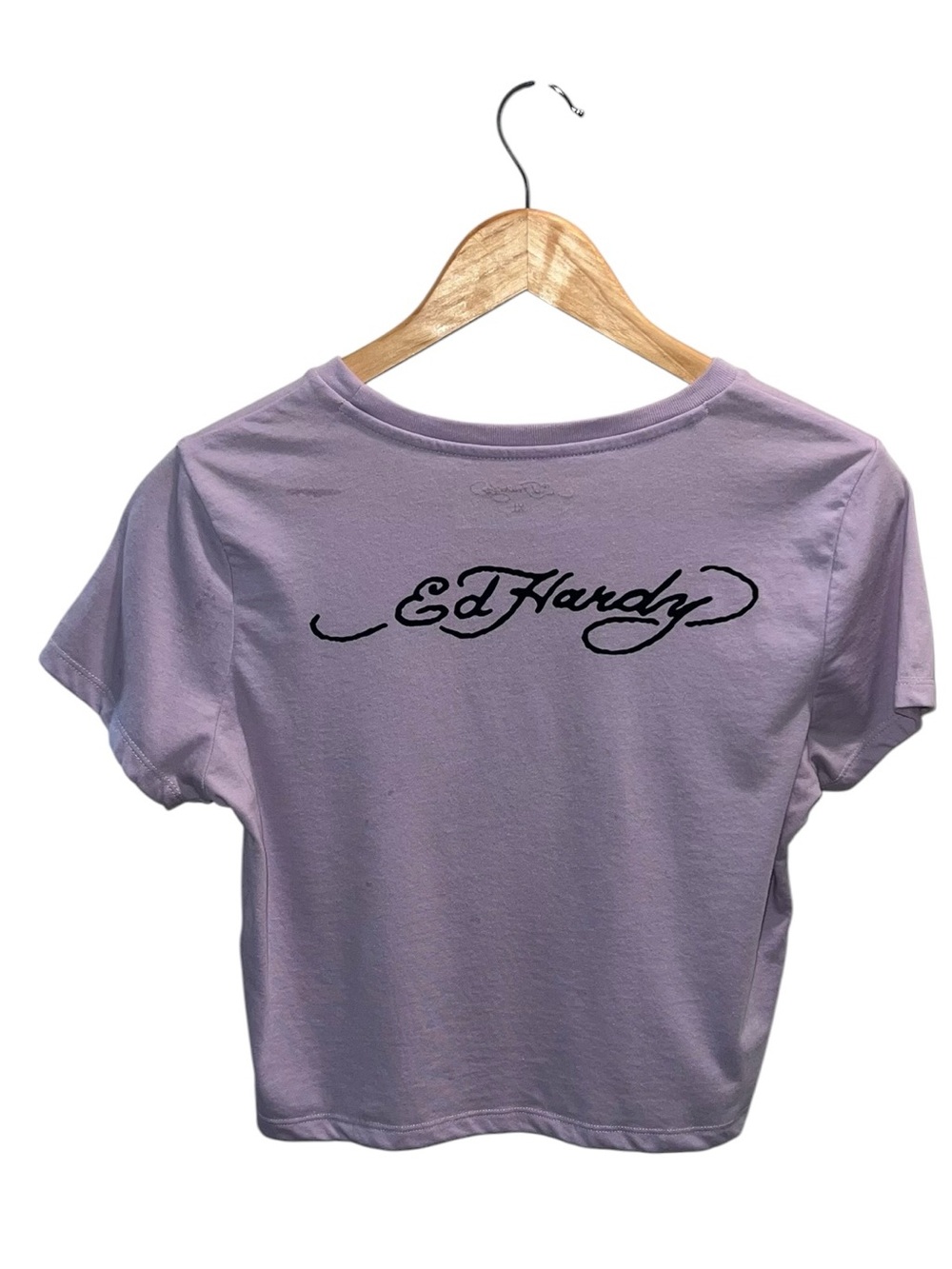 Ed Hardy Lavender Cropped Graphic Tee Swallow Bird Tattoo Y2K Women’s XL - Picture 4 of 6